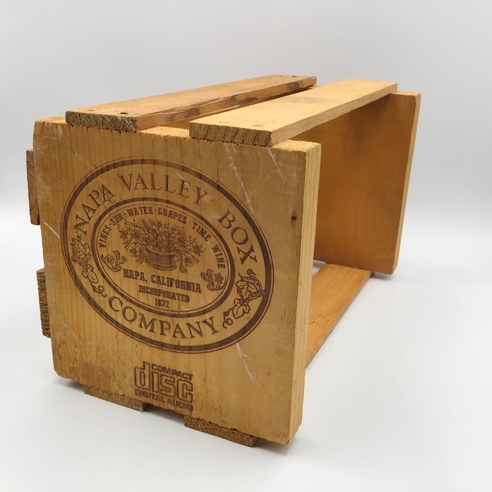 Vtg Napa Valley Box Company 20 CD DVD Game Storage Wood Crate Rack Media Holder